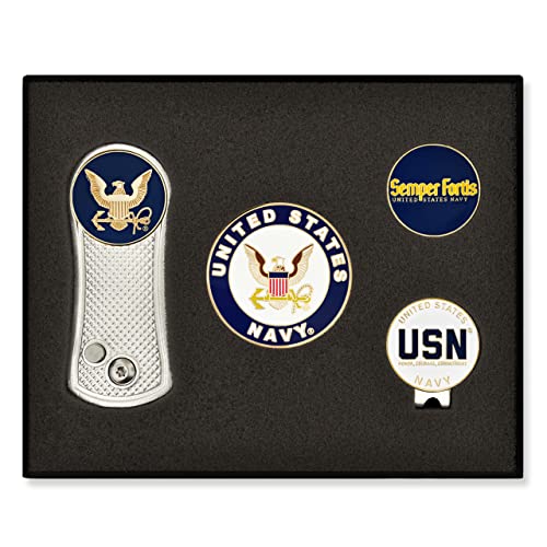 PinMart's Officially Licensed Navy Golf Essentials Gift Set, Divot Tool, Hat Clip, Magnetic Ball Markers, Large Golf Ball Marker with Presentation Box - Gifts and Accessories