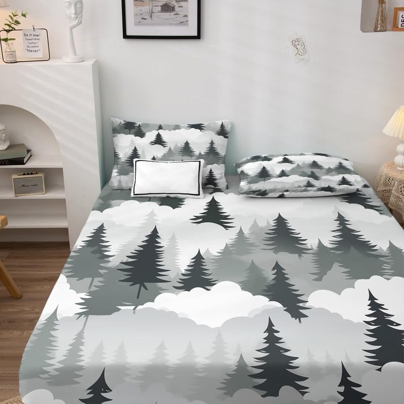 Miniatura 3 de Forest Sheets Queen - Sábanas de microfibra suave con bolsillo profundo y patrón sin arrugas, 4 piezas (1 sábana bajera, 1 sábana encimera, 2 fundas