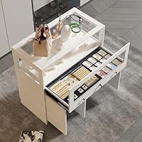 ROMSHINE Lockable Glass Display Cabinet Closet Island, Glass Top Storage Cabinet for Retail, Collectibles Showcase with 3 Doors, Walk in Display Island for Retail Shop, Cloakroom, White