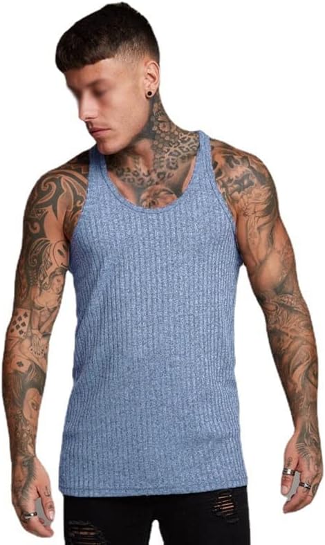 Fitness Sleeveless T Shirt Knitted Slim Fit Vest Sports Strips Gym Men Clothing