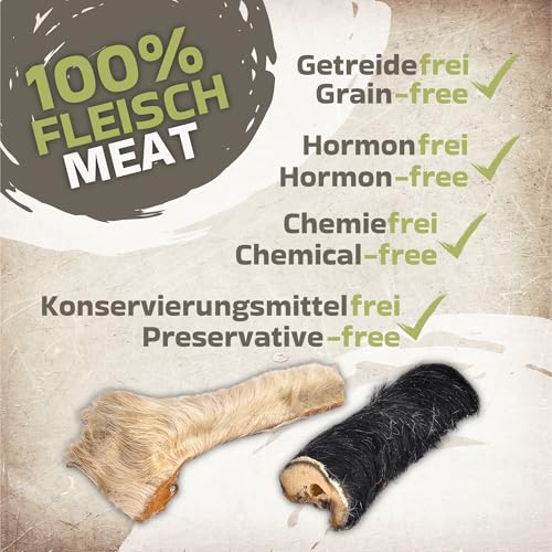 Rinderhaut mit Fell für Hunde 1 kg (ca. 15–20 Stück) | Getrocknete Rinderhaut Kauartikel | 100 % natürlich | Mit Fell | Luftgetrocknet | Getreidefrei | Langer Kauspaß für kleine & große Hunde