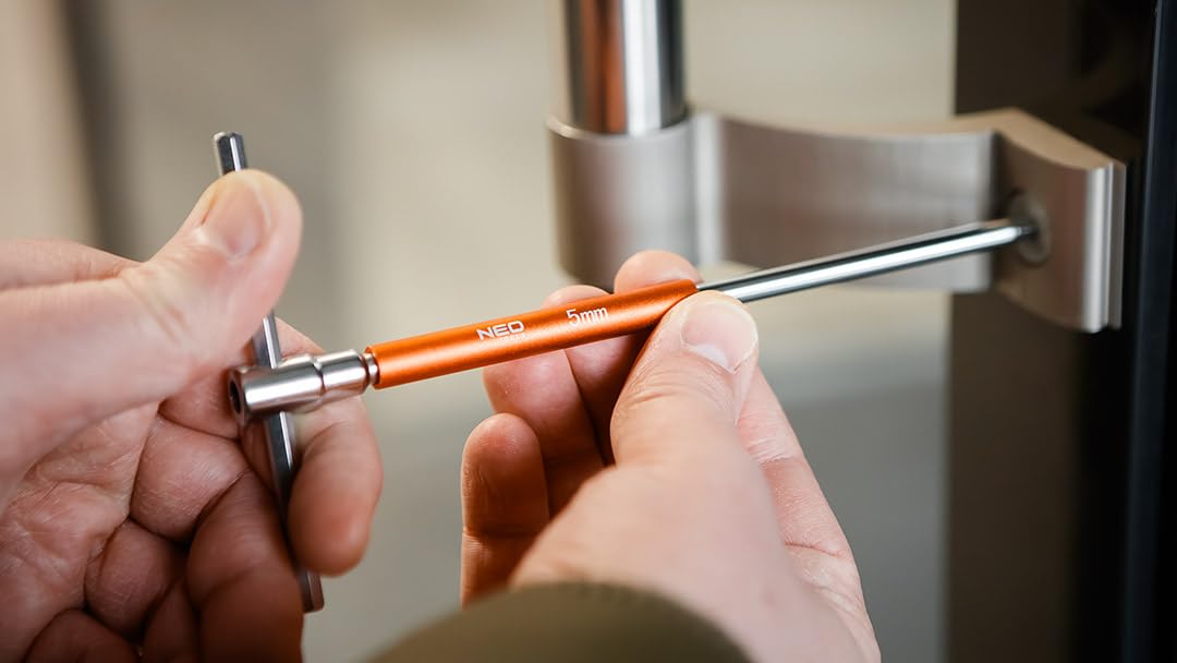 NEO TOOLS 10-teiliges Sechskant-Set, T-Griff Schlüsselsatz | Kombischaftschraubenschlüssel 10 Innensechskantschlüssel (HEX): 2 mm bis 10 mm mit Metallständer