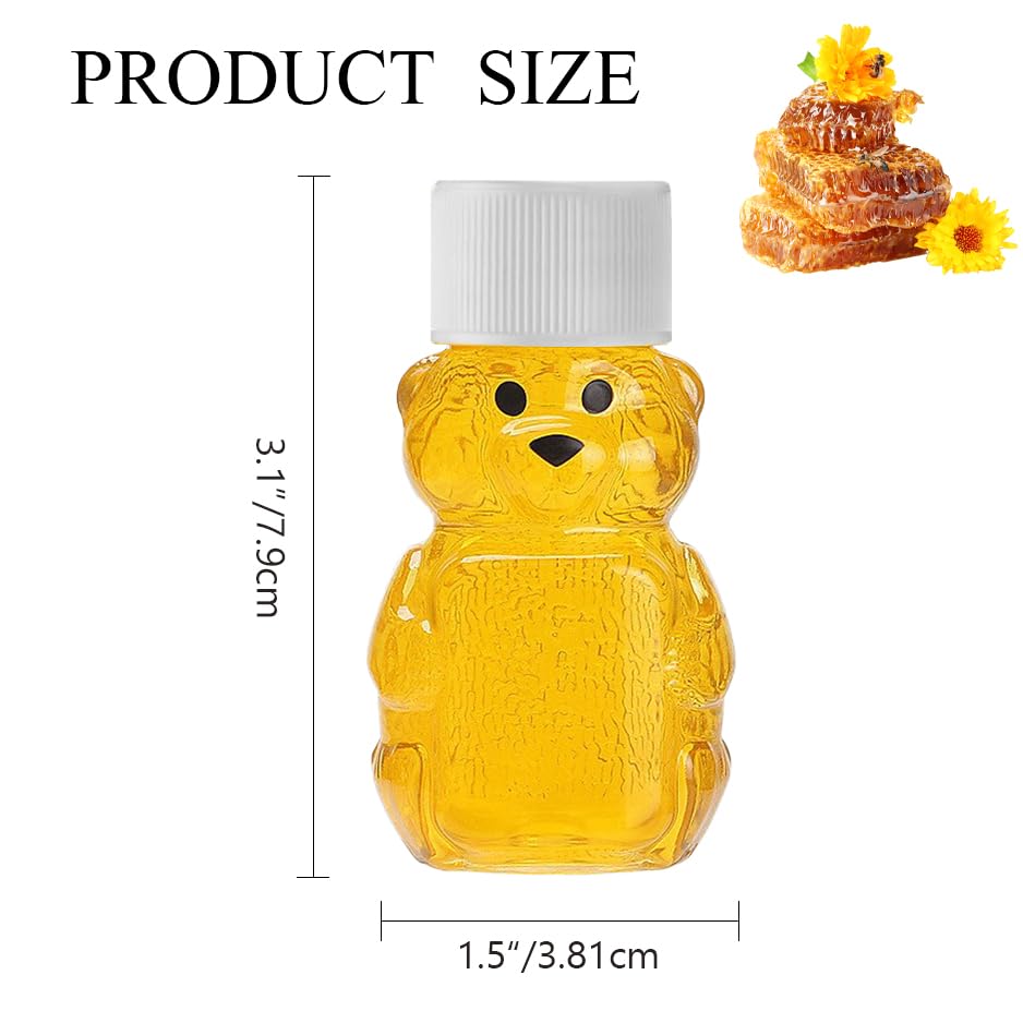 2 Pcs 2oz Plastic Honey Bear Bottle, Bear Shape Clear Empty Honey Jar with Screw Yellow Lid, Honey Dispenser for Baby Shower Party Favors Gifts (white)