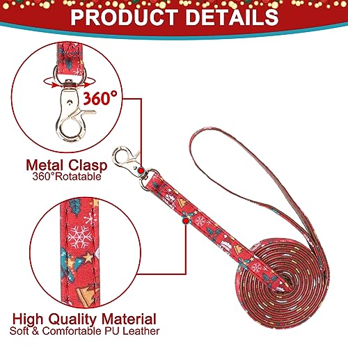Image of EXPAWLORER Christmas Dog Collar and Leash Set - Adjustable Collars with Bow Tie, Bandana, and Bell for Small, Medium, Large Dogs and Cats - Tangle Free Leash - Perfect for Pets