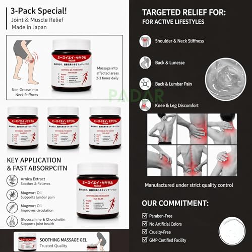 Image of Japanese Formula Soothing Massage Gel for Joint & Muscle Pain Relief | Herbal Arnica & Mugwort Extract | Fast Absorbing Back, Neck, Knee & Leg Pain Relief Balm | Non-Greasy Muscle Gel 100g (1, 100gm)