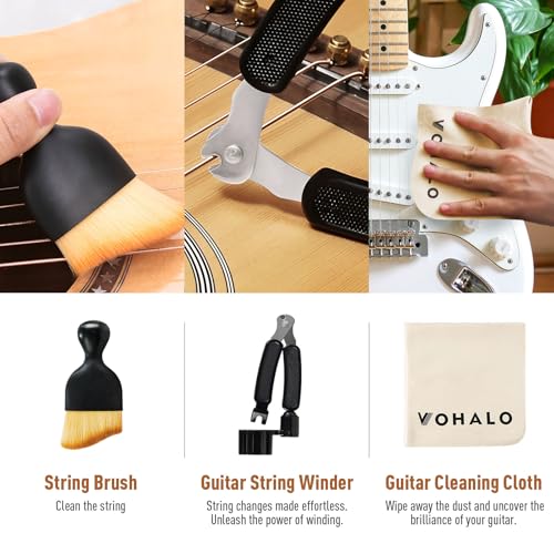 VOHALO Premium Guitar Cleaning Kit - Guitar Gloss Wax, Fretboard Lemon Oil, String Cleaner Oil, Fret Polish with Microfiber Cloth, Brush & Tools, Compact All in One Care Set for Electric Guitar, 240ML - Thumbnail 7