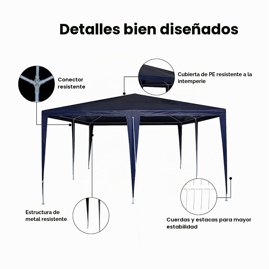 vidaXL Carpa de Fiesta Azul 400 x 400 x 266 cm Polietileno y Acero | Acomoda cómodamente hasta 10 personas, Hecho de materiales impermeables que mantienen la lluvia fuera,