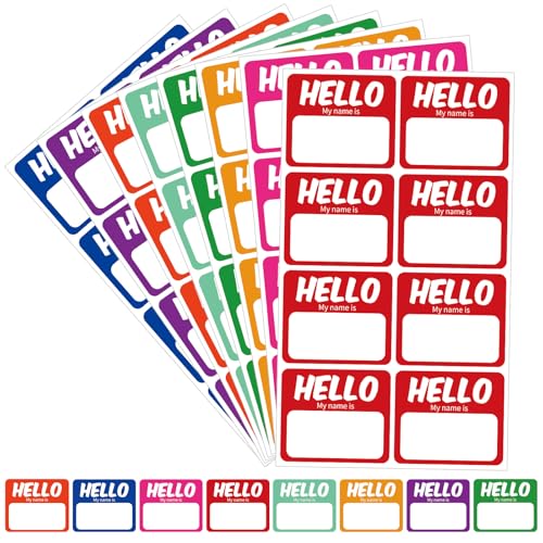 Image of Hello My Name is Stickers, 256 Pcs 8 Assorted Colors, 3 inch x 2.5 inch Self-Adhesive Name Tags for Kids, Students, Office Events, Classroom, Parties & Identity Identification