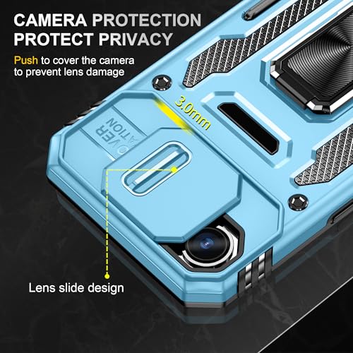Image of Slide Camera Cover with Ring Holder Mobile Phone Case Cover for iPhone 16e (Blue)