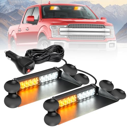 Image of Nilight 16LED Amber White Dash Strobe Light Cigarette Lighter Plug | Dual-Switch 2-in-1 Deck Split Flashing Lights for Truck Construction Pickup Interior Front /Rear Windshield Mount 30 Modes