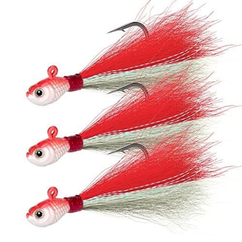 Dr.Fish 3 Pack Bucktail Jig Lure Hair Jig Saltwater Freshwater Lures Surf Fishing Chartreuse Flounder Striper Bluefish Halibut Redfish 1/2oz