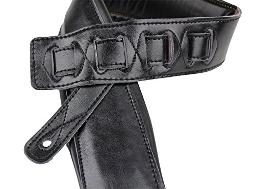 Walker & Williams C-22-BB Sangle rembourrée en cuir pour guitare acoustique, électrique et basse Noir, Noir - Les Beatles, Paul McCartney, John Lennon, RIngo Starr, George Harrison Walker & Williams C-22-BB Sangle rembourrée en cuir pour guitare acoustique, électrique et basse Noir, Noir – Image 6