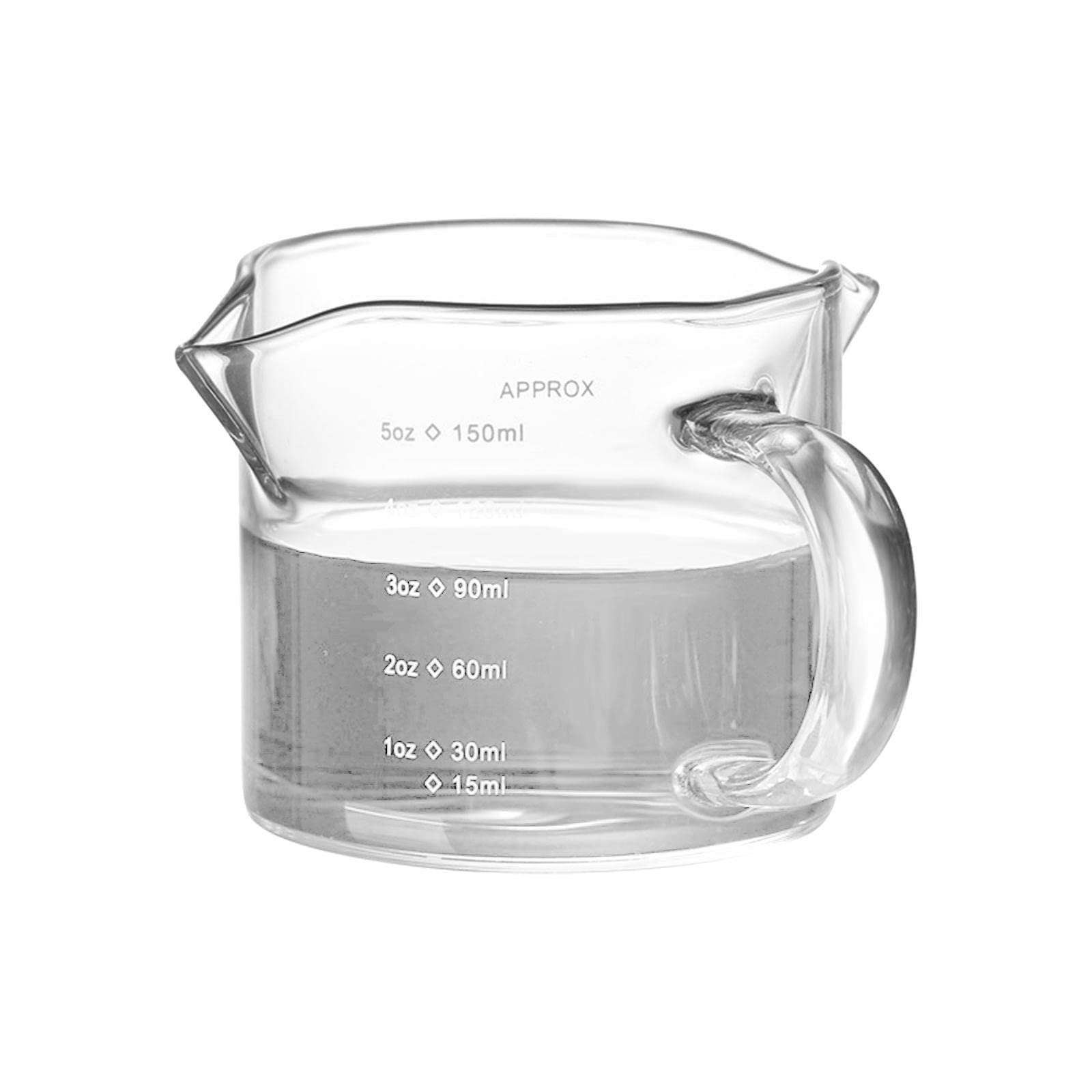 Glass Measuring Cup Double Spouts Espresso Cup Drinkware for Wine Coffee Bar 150ml, Clear