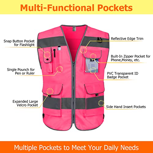 Snapklik.com : TCCFCCT Hi Vis Vest 9 Pockets High Visibility Reflective ...