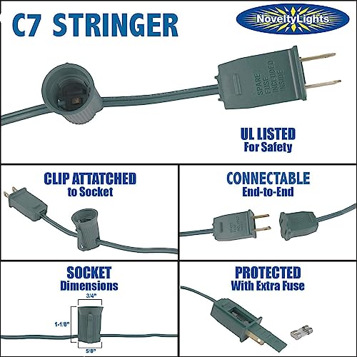 Novelty Lights 25 Foot C7 Outdoor String Light Christmas Stringer - Patio String Lights - Candelabra Base (C7/E12) - 12" Spacing - Green Wire… #TOP3