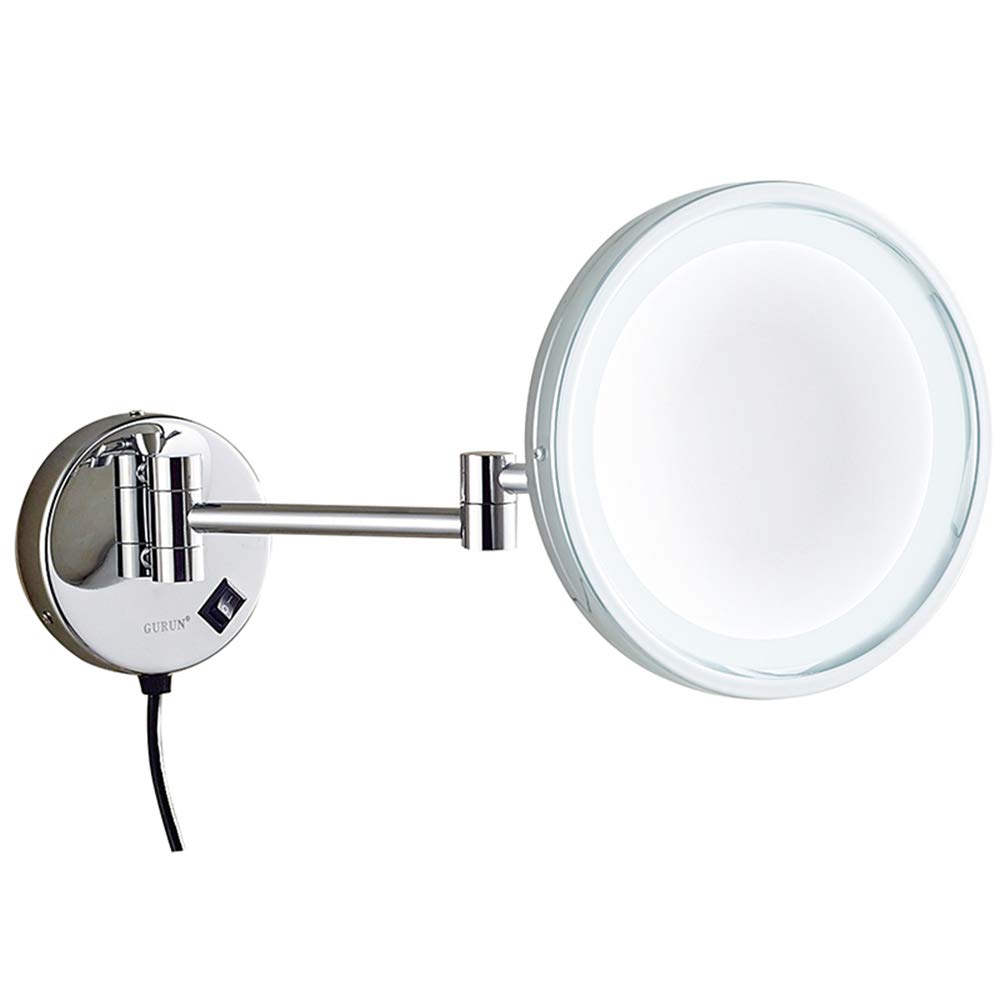 Wall Mount Vanity FDCC 8.5 inches LED Lights Hotel Bathroom Shaving Magnifying Cosmetic Mirror with Plug Double Folding Arms Wall Mirrors,3X