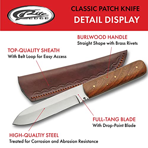 SZCO Full Tang Hunting Knife 8 Inch - Classic Patch Camping Knife with Burlwood Handle, Stainless Steel Blade & Sheath - Brown Pocket Knife for Hunting, Cutting & Outdoor uses - Knives for Men - Image 3