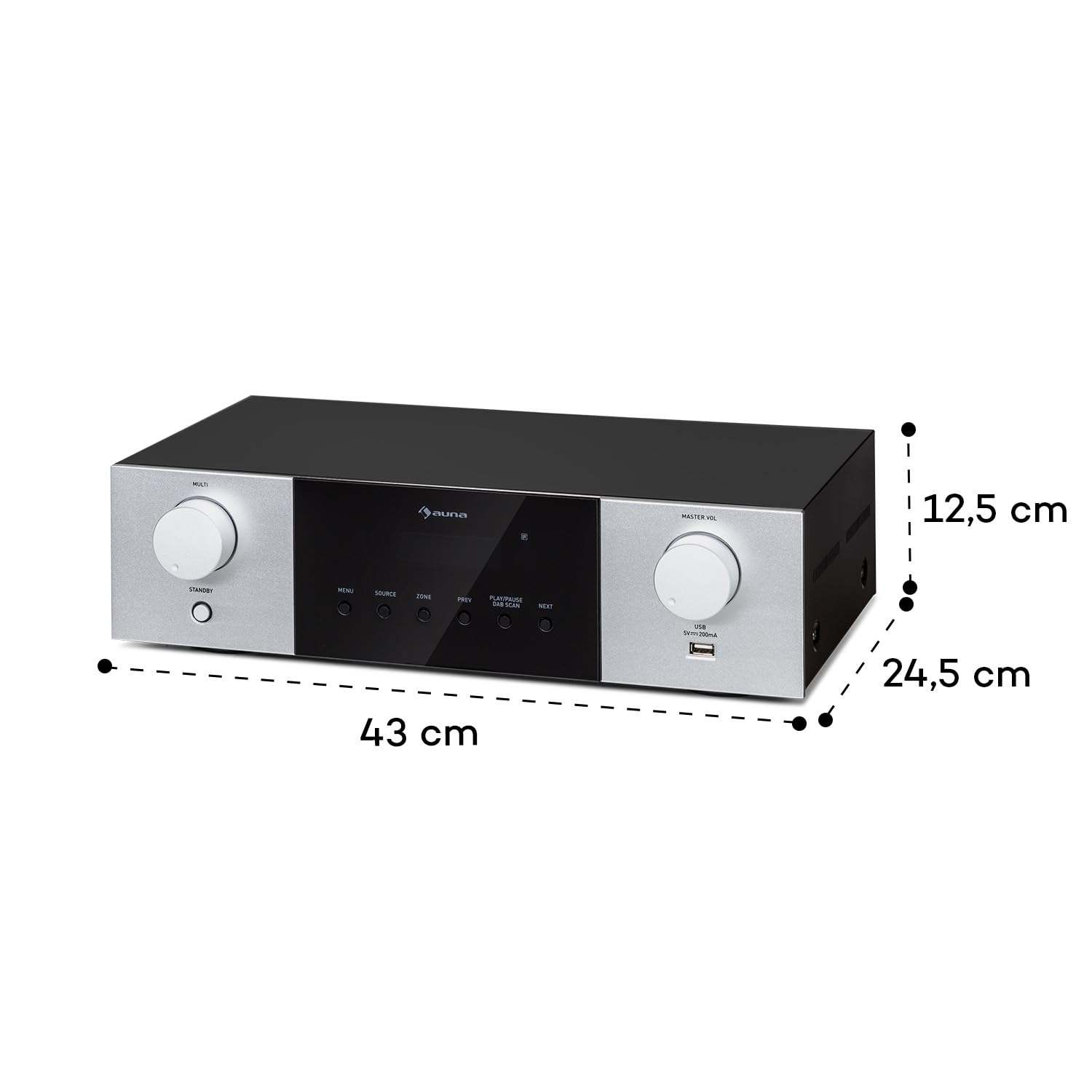 Auna AMP-4000 - Amplificatore stereo HiFi, radio DAB+, telecomando USB, con display LED, nero-bianco