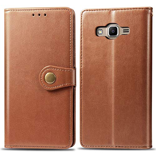 SATURCASE Coque pour Samsung Galaxy Grand Prime, Premium PU Cuir Rond Magnétique Flip Portefeuille Support Porte-Carte Housse Étui avec Dragonne pour Samsung...