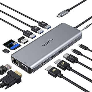 USB C Docking Station Dual Monitor, 14 in 1 USB-C Laptop Docking Station USB Type C Hub Multiport Adapter Dongle with 2 HDMI VGA 5 USB SD/TF Audio for Dell/Surface/HP/Lenovo Laptops