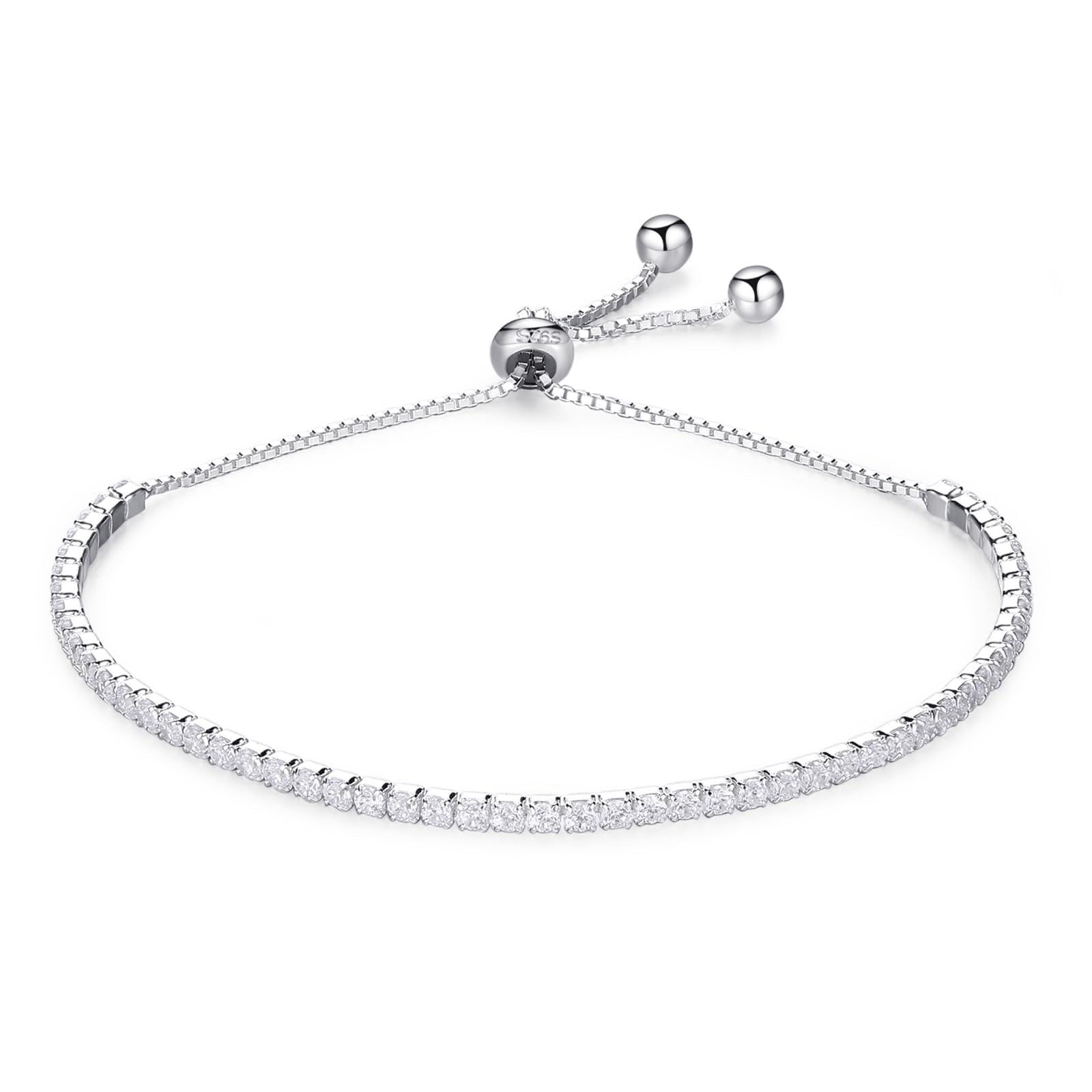 Sterling Silber 925 Tennis Armband mit Shining klein Zirkonia Kristall 14K vergoldetes Armkette 18+4cm