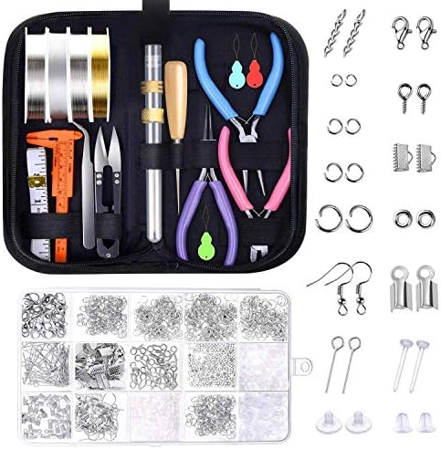anezus Jewelry Making Tools Kit, Jewelry Making Supplies Wire Wrapping Kit with Beading Needles, Jewelry Pliers, Elastic String and Earring Findings for Jewelry Necklace Repair