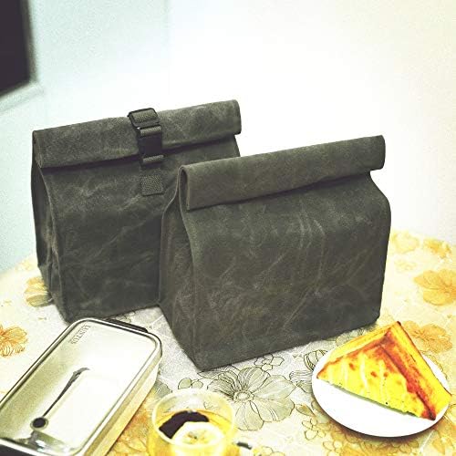 Xingte Waxed Canvas Lunch Bags Heavy Duty Lunch Box Eco-Friendly Reusable Lunch Sack with Hook and Loop Closure, Green, Hard Handfeel