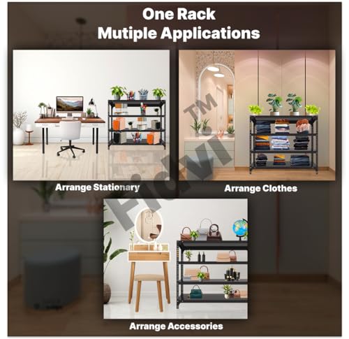 Image of Heavy Duty Metal Storage Rack 4 Shelf Adjustable Iron Shelving Unit for Kitchen Garage Office Warehouse Home Organizer Black 12x35x36 Inch