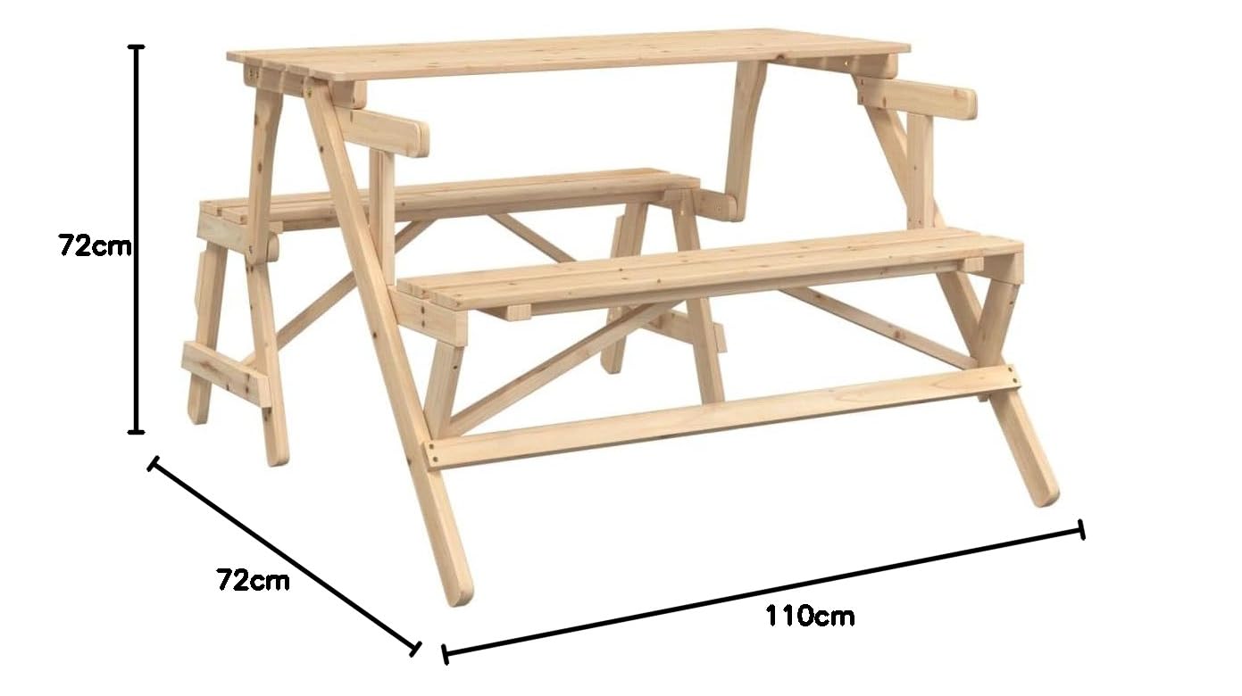 JUDYY Tavolo da Picnic Convertibile con Panche in Legno Abete, Tavolo Giardino Esterno - 4008991