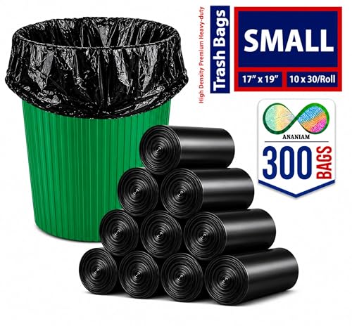 Image of Small Black Garbage Bags 17x19 Inch Trash Bags for Dry & Wet Waste, 300 Bags (10 Roll)