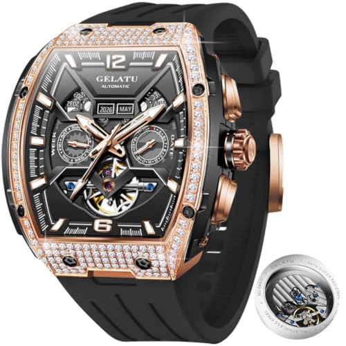 Image of OLEVS Men Watch Automatic Tonneau Watch Skeleton Mechanical 50M Waterproof Square Male Watches White /Black /Rose Gold