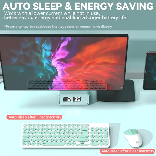 Image of FD Wireless Keyboard and Mouse Combo - 2.4GHz USB Cordless, Cute Round Keys, Quiet and Slim Set for Laptop, Computer, TV, and Mac - Mint Green & White