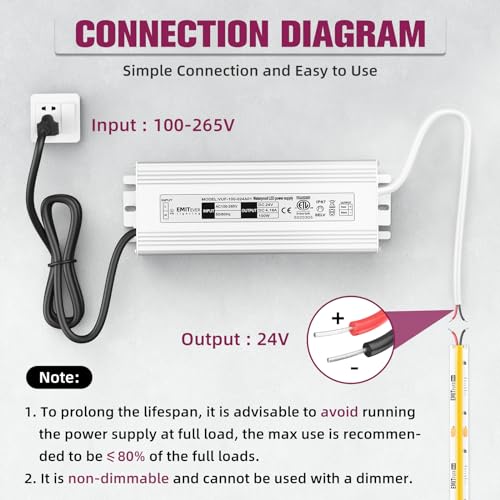 Image of EMITEVER 24Volt LED Driver 100W, ETL Listed Waterproof IP67 Power Supply Low Voltage Transformer Adapter 120V AC to 24V DC Converter for LED Strip Lights, Computer Project and Outdoor Lighting