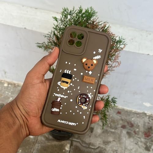 Image of Outlouders Back Cover for Realme Narzo 50 4G / Realme 8i 4G | 3D Cartoon Bear Cute Fun Silicone Full Body Protection Bumper Case (Brown)