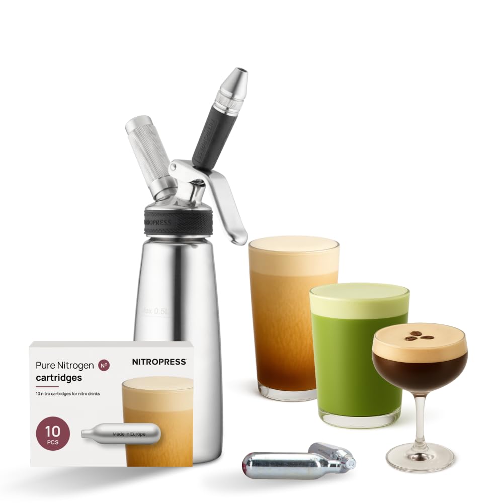 Original NitroPress - Nitro Cold Brew Coffee Maker Kit | Includes 10 Nitrogen Cartridges | Portable Infuser for Smooth Nitro Drinks, Cold Brew, Cocktails & Tea at Home or On the Go