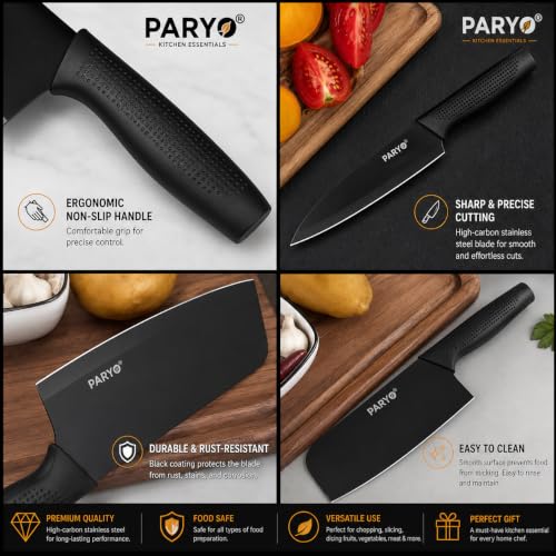 Image of PARYO 3 Pcs Kitchen Knife Set with Protective Covers, Stainless Steel Blades Non-Slip Handle, Multipurpose Vegetable, Fruit & Food Cutting Knives for Home Kitchen and Restaurant Use (ONLY Knife Set)