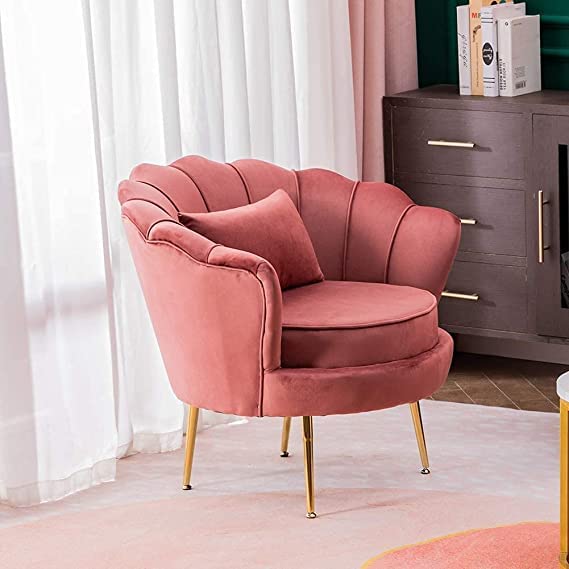 Image of Living Room Vintage Velvet Fabric Tub Armchairs with Metal Leg Armrests Lounge Comfortable Royal & Luxury (Coral, 1 Seater (Set of 2))