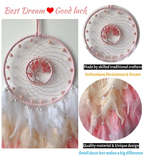 Dream Catchers - Pink Tree of Life Crystal Dream Catcher for Girls & Boys Kids Room Decor - Boho Wall Hanging