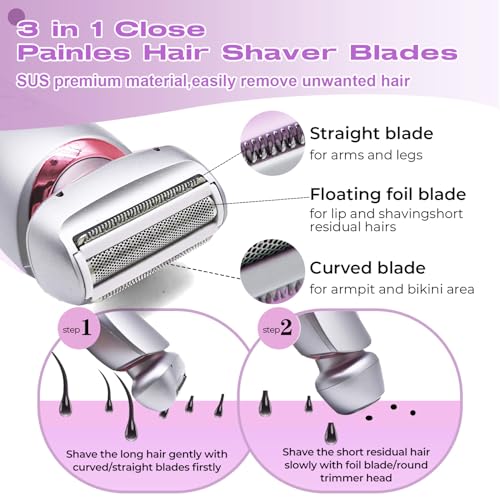 Image of Livora Electric Shaver for Women,Razor for Women,2 in 1 Wet & Dry Waterproof Electric Razors,Silk Glide Pro Shaver with Removable Head for Leg Arm Underarm Bikini Area,Purple