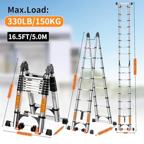 Telescoping Ladder A Frame,Telescopic Ladder for Home, Roof, RV - image 2