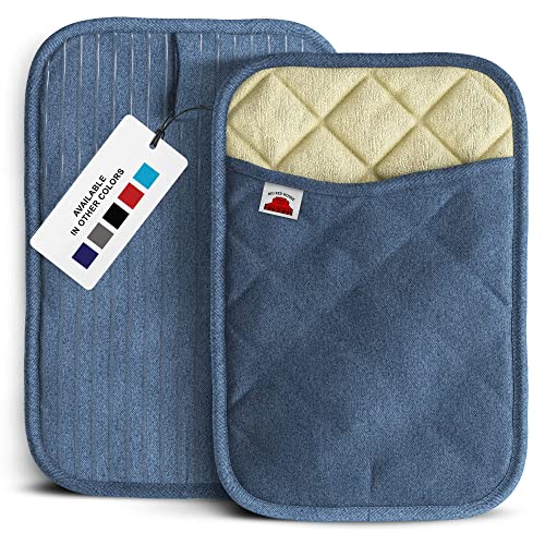 Big Red House Oven Mitts And Pot Holders Sets, With The Heat Resistance Of Silicone And Flexibility Of Cotton, Recycled Cotton Infill, Terrycloth Lining, 480 F Heat Resistant Pair Blue Denim #TOP2