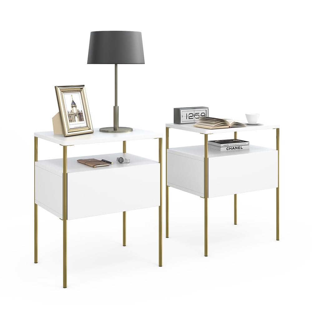 Vicco Comodino camera da letto Mira, Bianco/Oro,