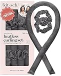 Kitsch Heatless Curling Set - Satin Heatless Curlers for Long & Short Hair, Hair Curler No Heat for Heatless Curls, Overnight Curls with 2 Satin Scrunchies & 34" Blowout Rod - Charcoal