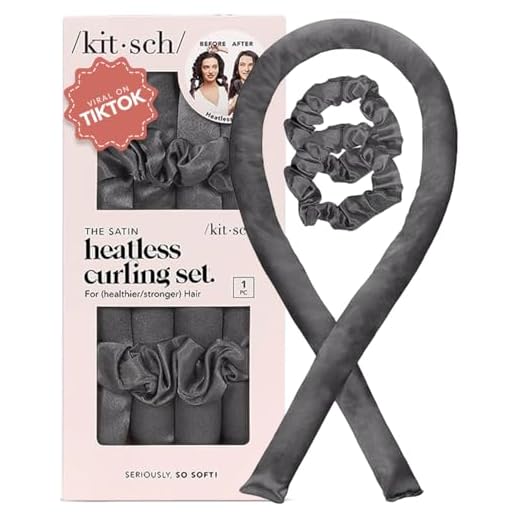 Kitsch Holiday Gift Silk Heatless Hair Curler | Heatless Curling Rod Headband | Satin Heatless Curling Set for Hair | Perfect Heatless Curls (Charcoal)