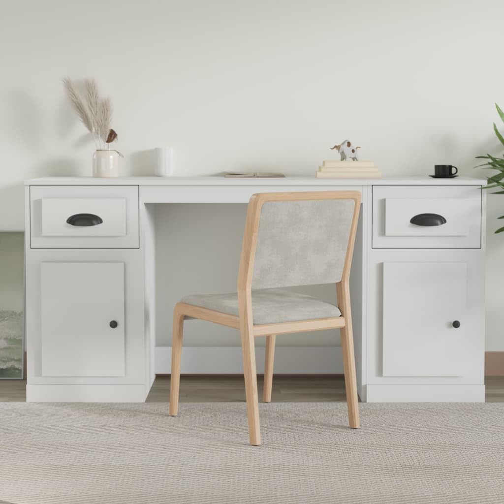 Scrivania con spazio di archiviazione, colore bianco, 154,5 x 50 x 75 cm, materiale in legno massiccio, design moderno, robusta soluzione per la casa, l'ufficio e la camera dei ragazzi
