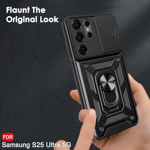 Image of TheGiftKart Tough Armor Bumper Back Cover Case for Samsung Galaxy S25 Ultra 5G | Sliding Camera Cover, Kickstand & Ring Holder | 360 Degree Protection Back Case for Samsung S25 Ultra (PC & TPU, Black)