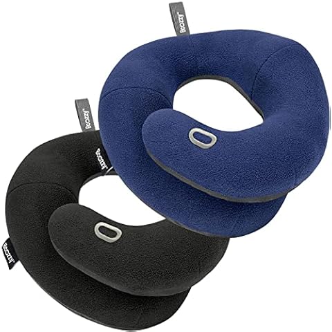 BCOZZY Pillow Bundle- 2 Travel Neck Pillows for Adults with Double Support- for Comfortable Sleep on The Plane. Large Size, Navy, Black Cover