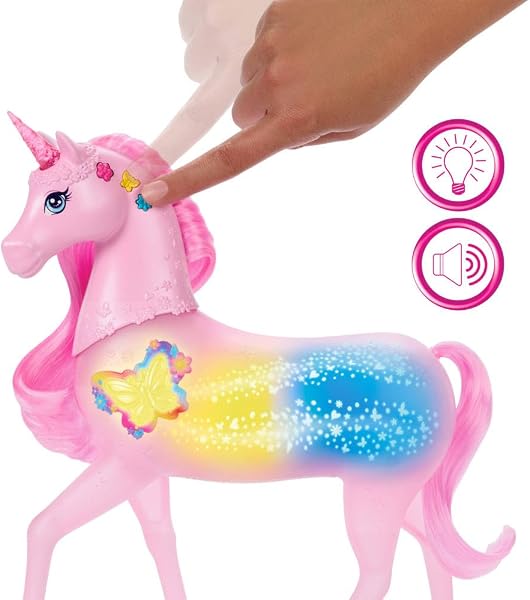Barbie Unicornio Galopa y brilla Juguete con 20 combinaciones interactivas de luces, sonidos y música, presiona botones y acaricia la cabeza del animal para jugar, JCP78 - 3