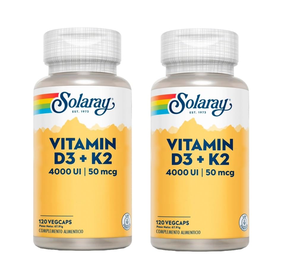 Pack 2 Unidades | Vitamin D3 + K2-120 cápsulas | Solaray