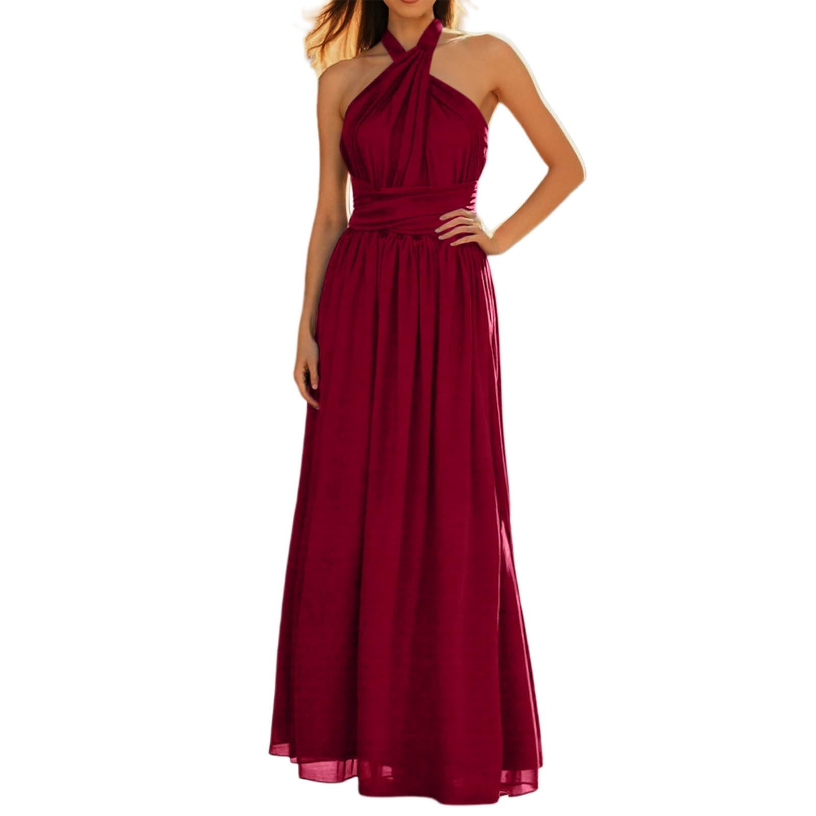 Sommerkleid Damen Neckholder Kleid Sommerkleider Midi Strandkleid Schwarz Hochzeitsgast Boho Weiß Midikleid Elegant Viskose Maxikleid Jerseykleid Sommer Knielang Baumwolle Kleider Lang Kurz Wein One S